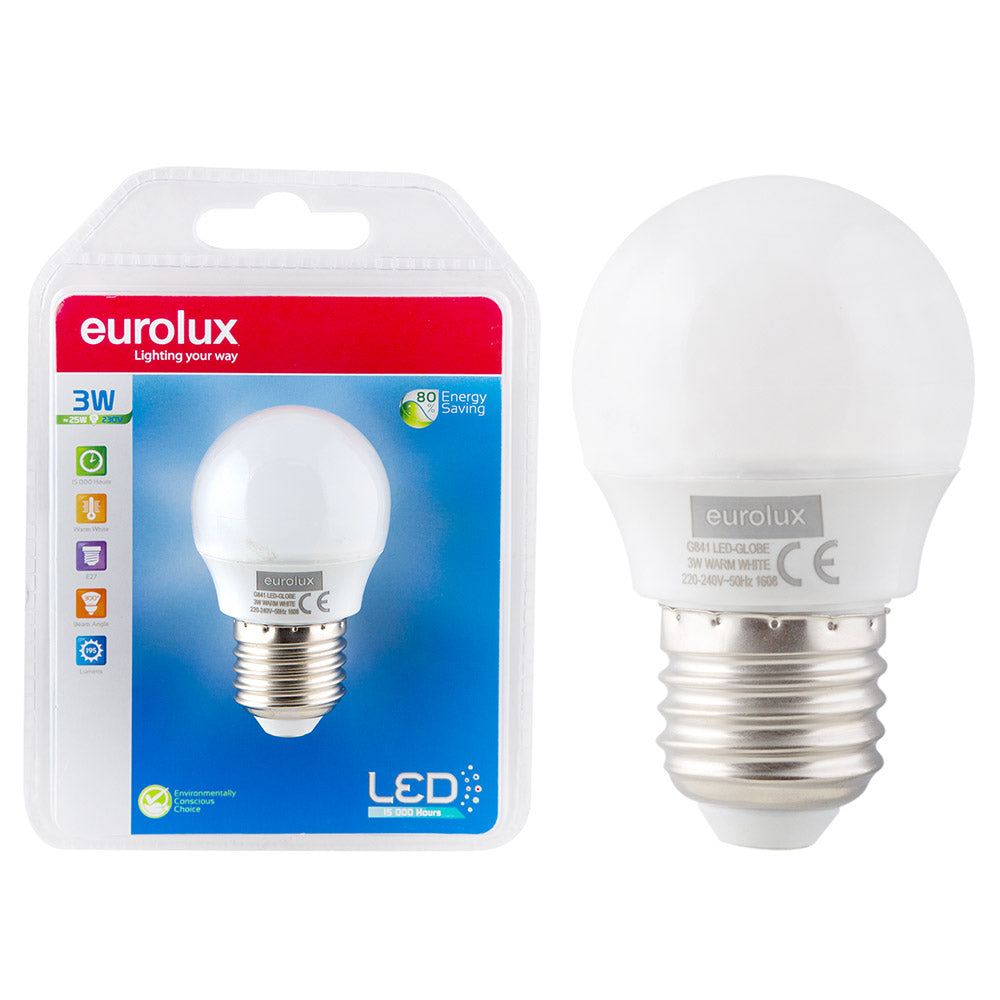 EUROLUX LED GOLFBALL PLASTIC WARM WHITE 3W E27 G841