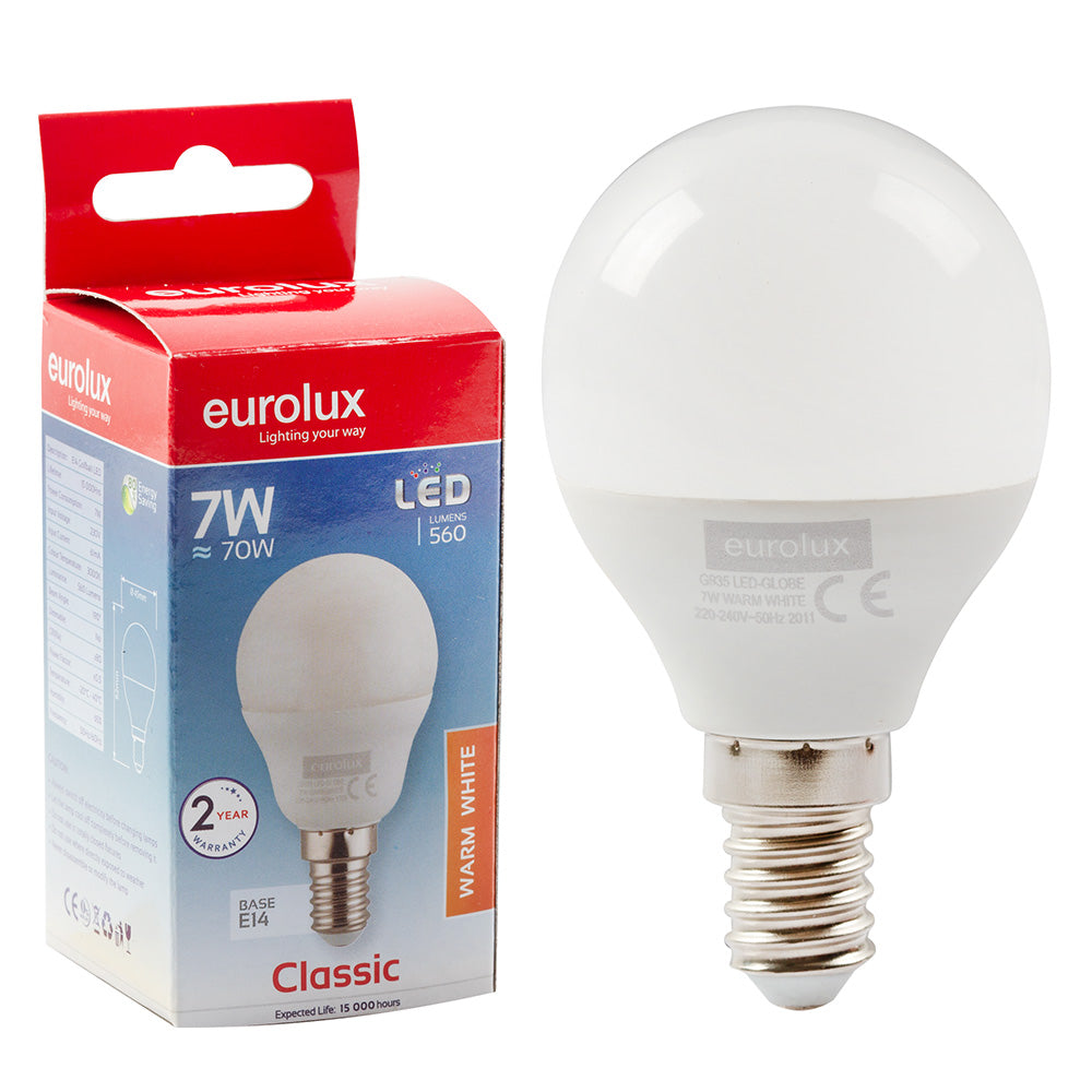 EUROLUX LED GOLFBALL WARM WHITE 7W E14 G935