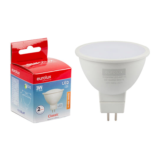 EUROLUX LED WARM WHITE 12V 3W GU5.3 MR16 G334WW