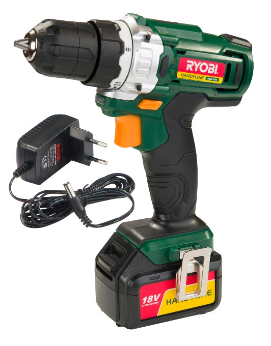 RYOBI DRILL CORDLESS LITHIUM ION CHARGER & BATTERY 10MM 18V HLD-180