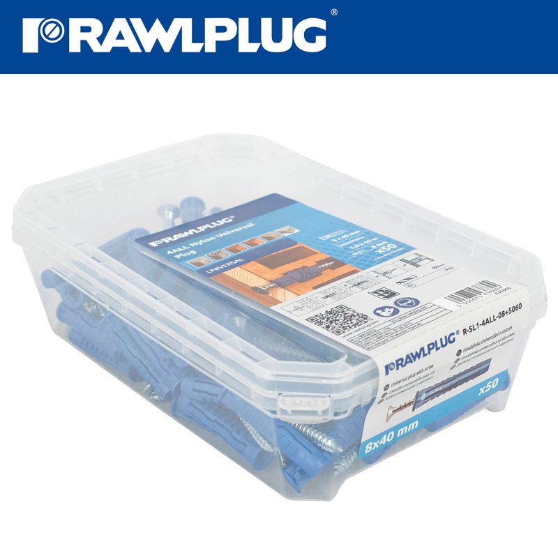 RAWLPLUG PLUG UNIVERSAL WALL PLUG 400 IN A BOX 8X40MM R-SL1-4ALL-08+5060