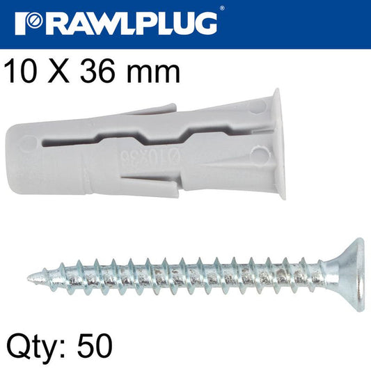 RAWLPLUG PLUG UNIVERSAL UNO 50 IN A BOX 10X36MM R-SL1-UNO10+5045