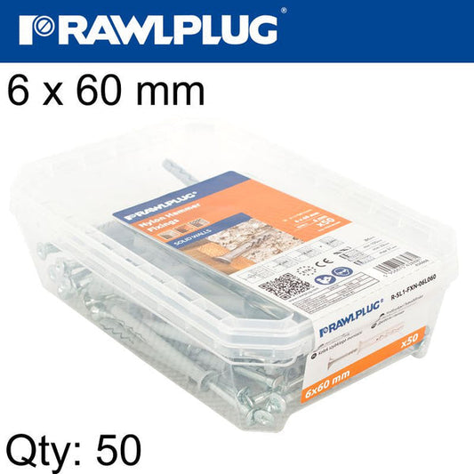 RAWLPLUG HAMMER IN FIXING WITH COUNTERSUNK 50 IN A BOX 6X60MM R-SL1-FX-N06L060