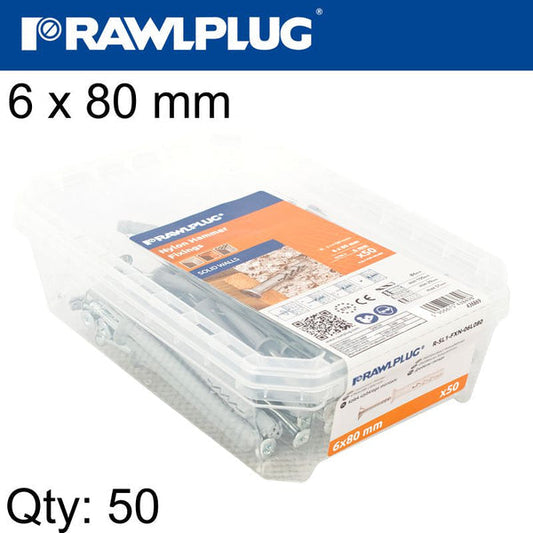 RAWLPLUG HAMMER IN FIXING 50 IN A BOX COUNTERSUNK HEAD 6X80MM R-SL1-FX-N06L080