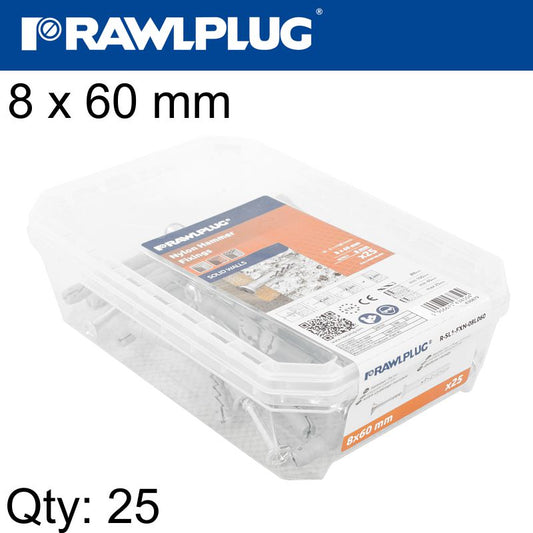 RAWLPLUG HAMMER IN FIXING 25 IN A BOX COUNTERSUNK HEAD 8X60MM R-SL1-FX-N08L060