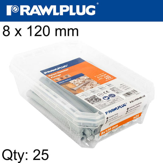 RAWLPLUG HAMMER IN FIXING 25 IN A BOX COUNTERSUNK HEAD 8X120MM R-SL1-FX-N08L120