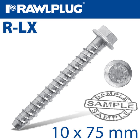 RAWLPLUG SCREWBOLT CONCRETE HEX HEAD 10X75MM R-LX-10X075-HF-ZP