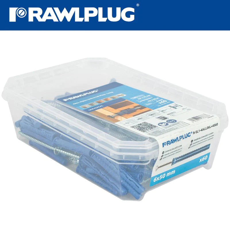 RAWLPLUG PLUG UNIVERSAL 60 IN A BOX 4ALL 6X50MM R-SL1-4ALL-06L+456