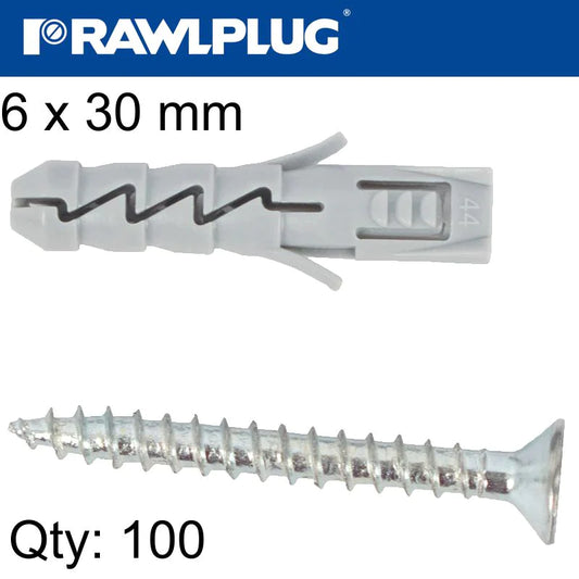 RAWLPLUG EXPANSION PLUG FIX 100 IN A BOX 6X30MM R-SL1-FIX-N06+4035