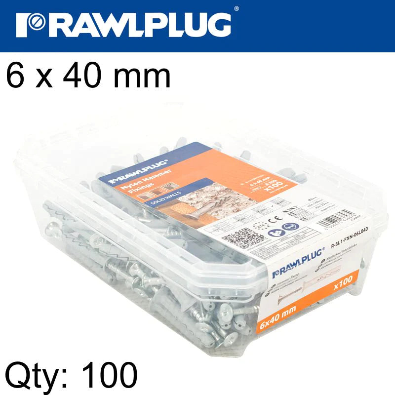 RAWLPLUG HAMMER IN FIXING WITH COUNTERSUNK 100 IN A BOX 6X40MM R-SL1-FX-N06L040