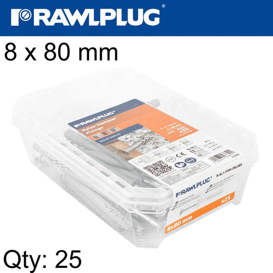 RAWLPLUG HAMMER IN FIXING 25 IN A BOX COUNTERSUNK HEAD 8X80MM R-SL1-FX-N08L080