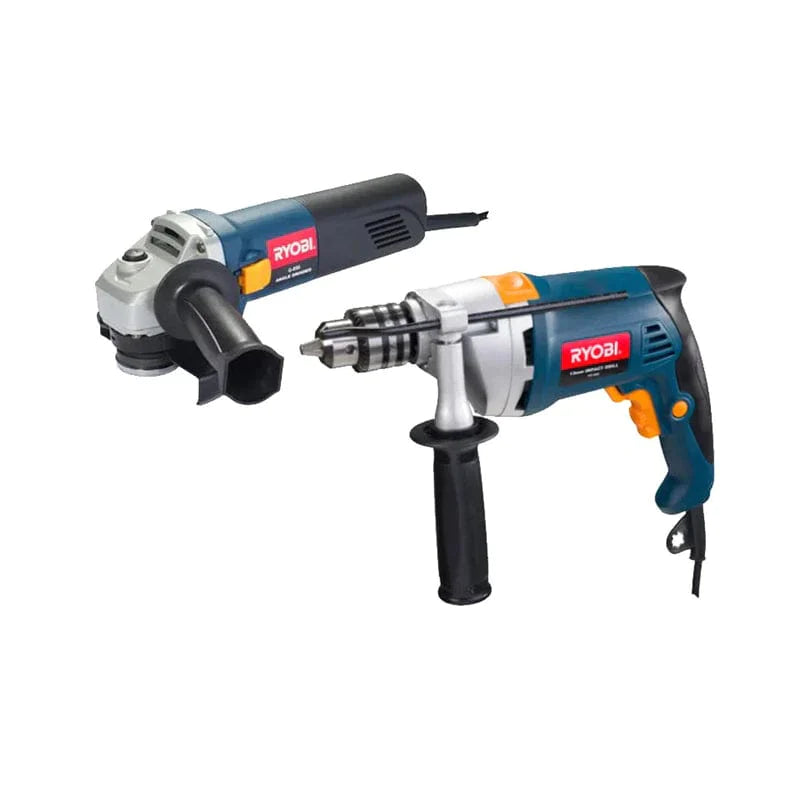 RYOBI ANGLE GRINDER & IMPACT DRILL MACHINE KIT KIT376