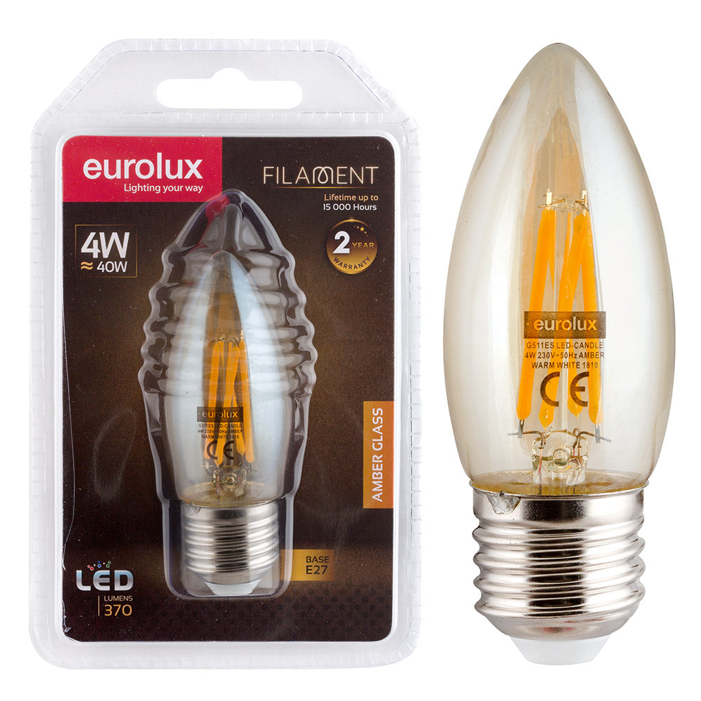 EUROLUX LED AMBER FILAMENT CANDLE E27 4W G511ES