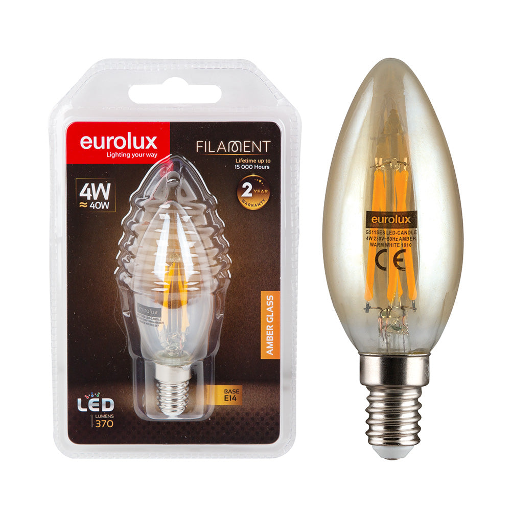 EUROLUX LED AMBER FILAMENT CANDLE E14 4W G511SES