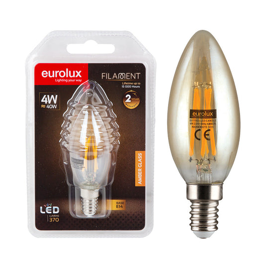 EUROLUX LED AMBER FILAMENT CANDLE E14 4W G511SES