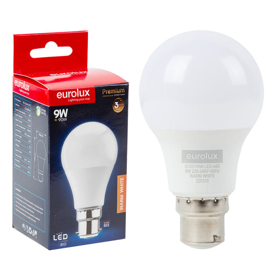 EUROLUX LED WARM WHITE GLOBE OPAL A60 9W B22 G1031WW