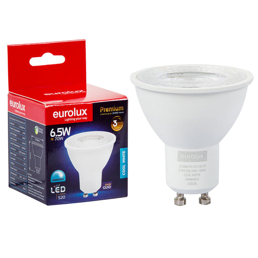 EUROLUX LED COOL WHITE DIMMABLE GU10 6.5W - 7W G1036CW EX