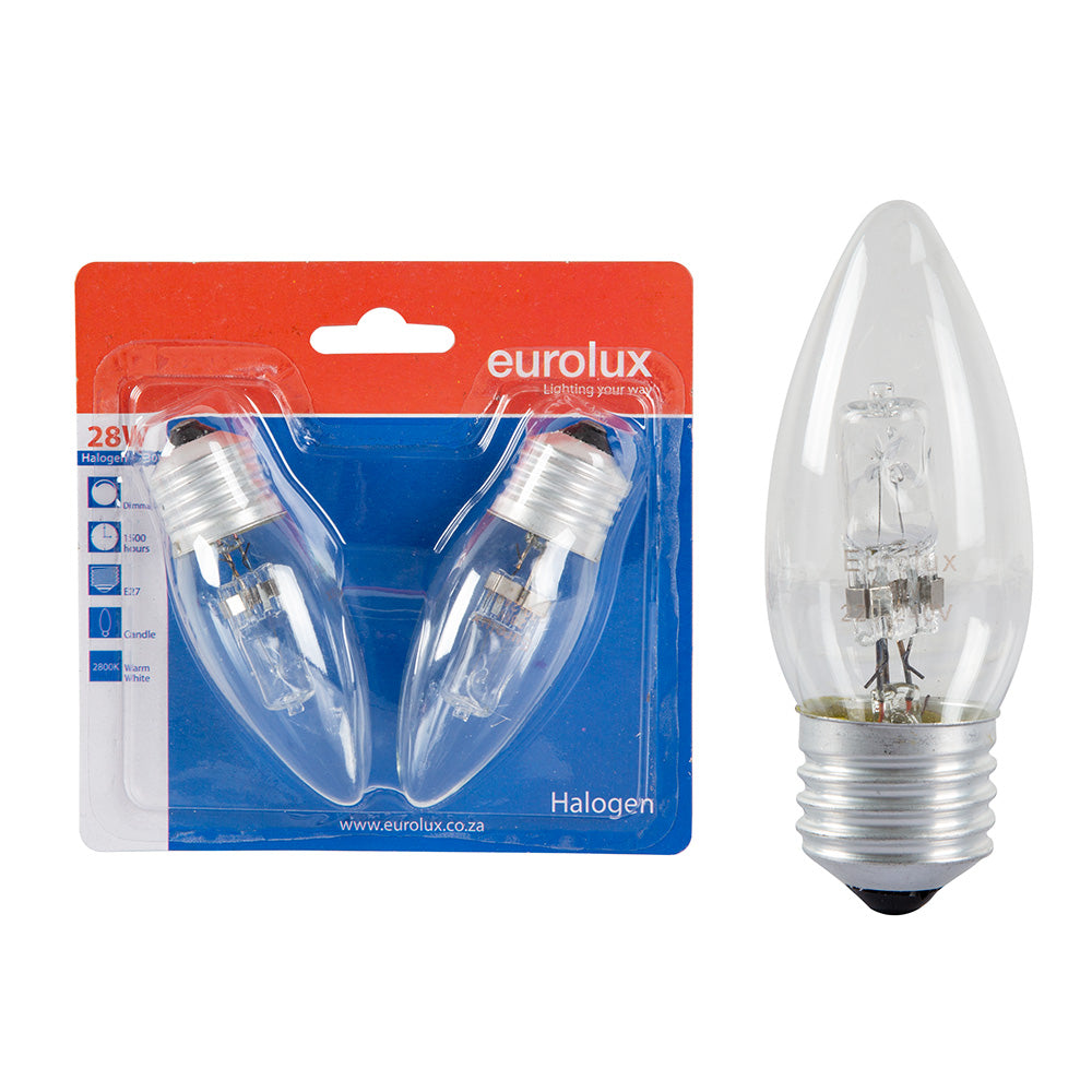 EUROLUX CANDLE HALOGEN TWIN PACK E27 28W WW G548BP