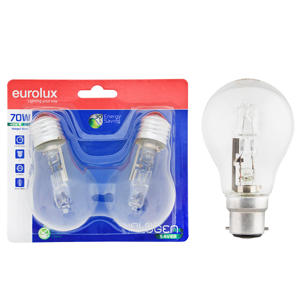 EUROLUX HALOGEN TWIN PACK A55 B22 42W G543BP EX