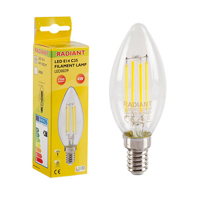 RADIANT LED FILAMENT CANDLE CLEAR E14 4W 3000K LED0039 RLL0039