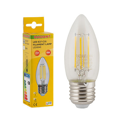 RADIANT LED FILAMENT CANDLE CLEAR E27 4W 3000K LED0040 RLL040