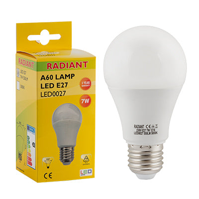 RADIANT LED FROSTED A60 E27 7W 5000K 550LM RLL027