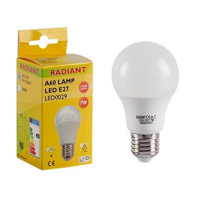 RADIANT LED FROSTED A60 E27 7W 3000K LED0029 RLL029