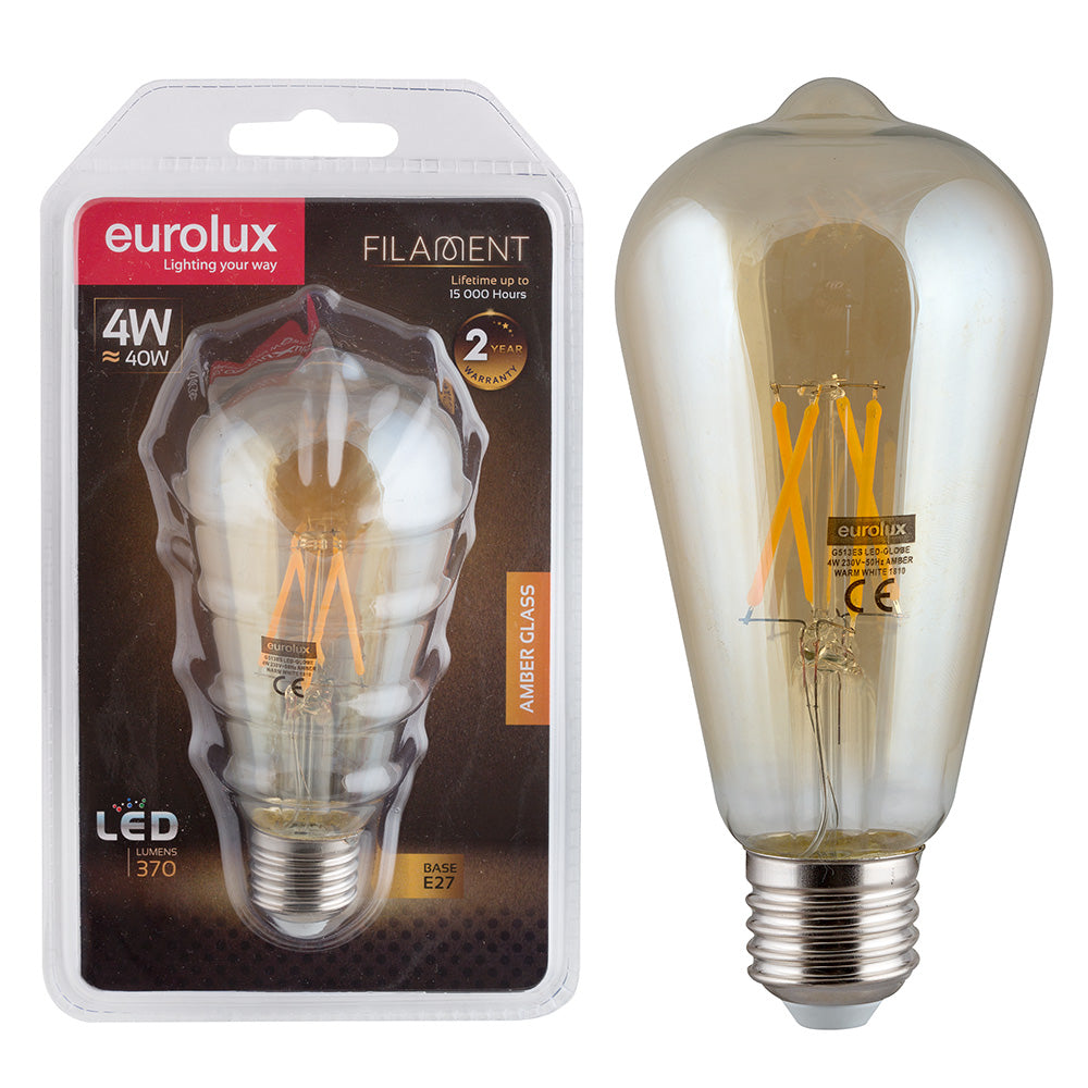 EUROLUX LED AMBER FILAMENT PEAR NIPPLE E27 4W G513ES