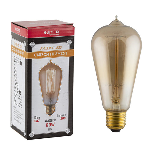 EUROLUX AMBER FILAMENT CARBON PEAR NIPPLE E27 60W G785A