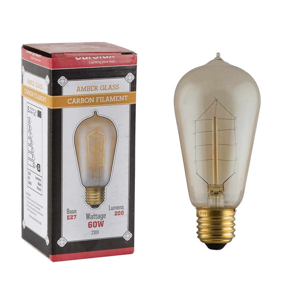 EUROLUX AMBER FILAMENT CARBON PEAR NIPPLE E27 60W G784A