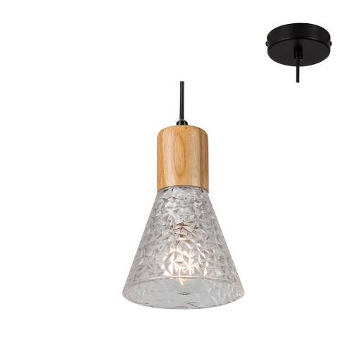 EUROLUX PENDANT LUCCA WOOD & AMBER GLASS BLACK P927AM