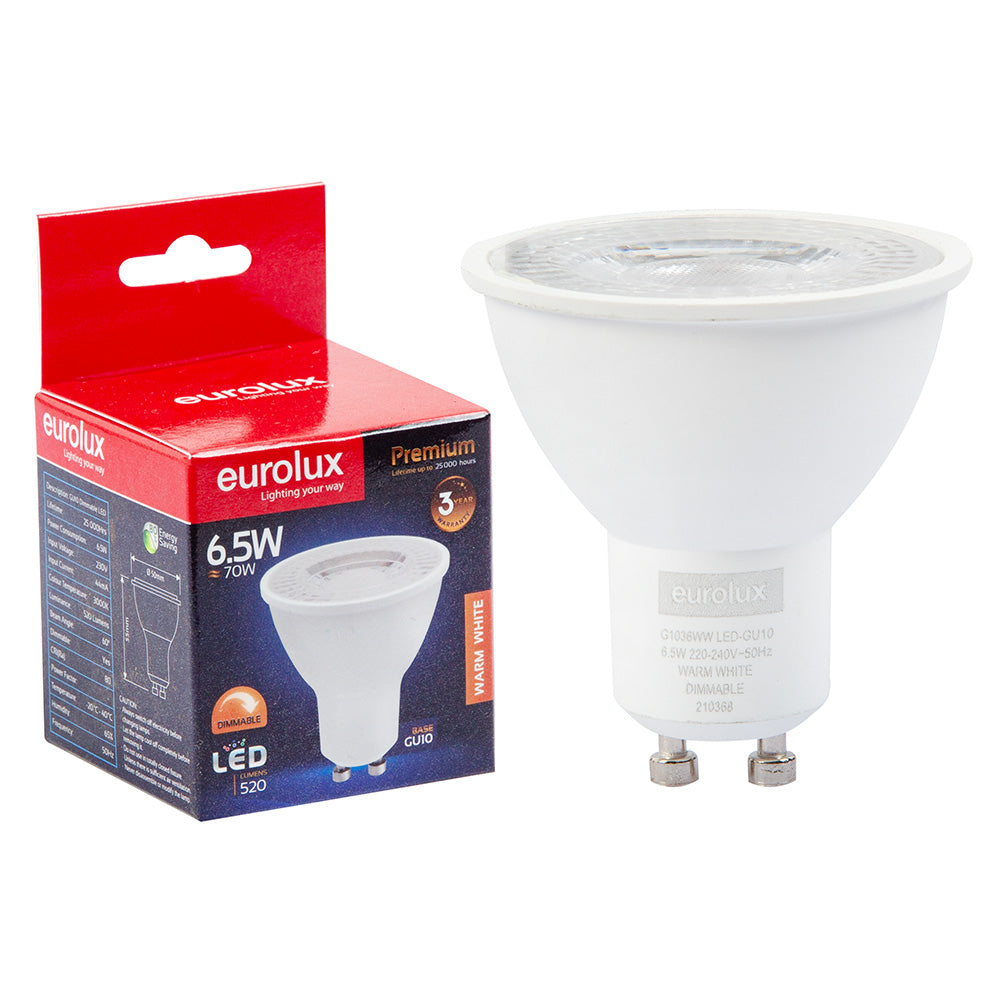 EUROLUX LED WARM WHITE DIMMABLE GU10 6.5W - 7W G1036WW