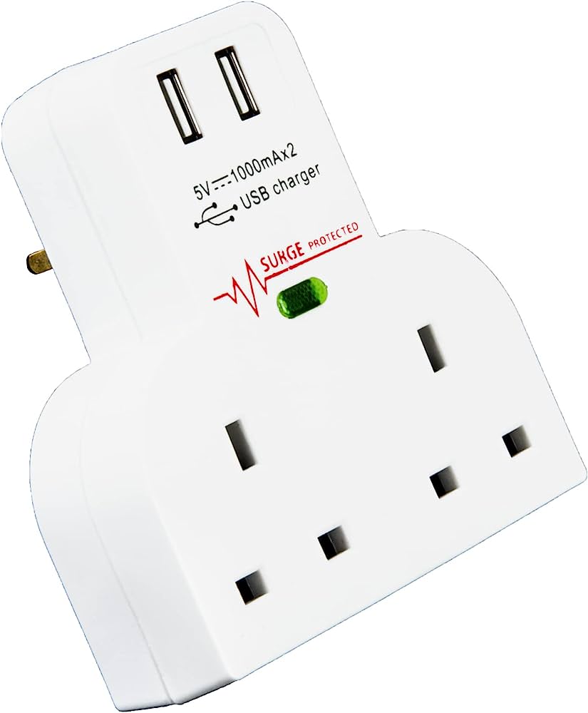 EUROLUX ADAPTOR 2 WAY USB SURGE BS EP102