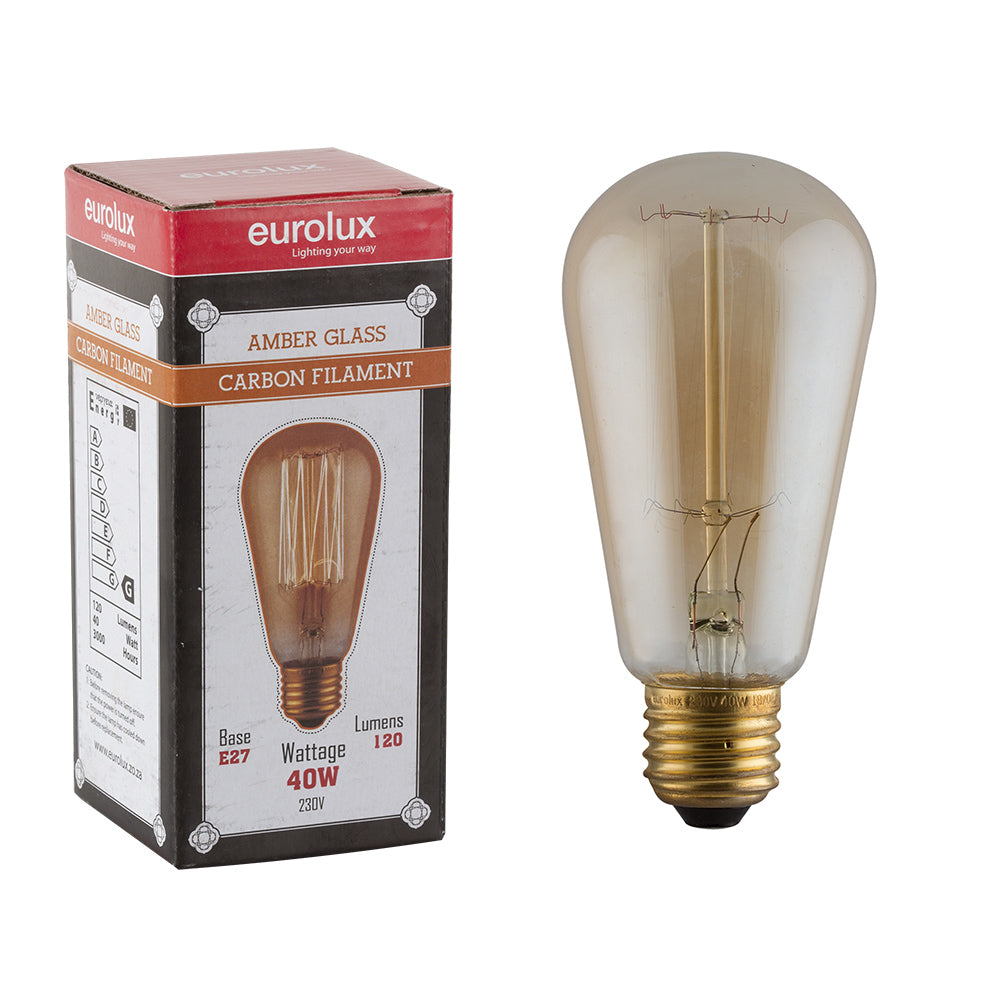 EUROLUX AMBER FILAMENT CARBON PEAR E27 40W G783A