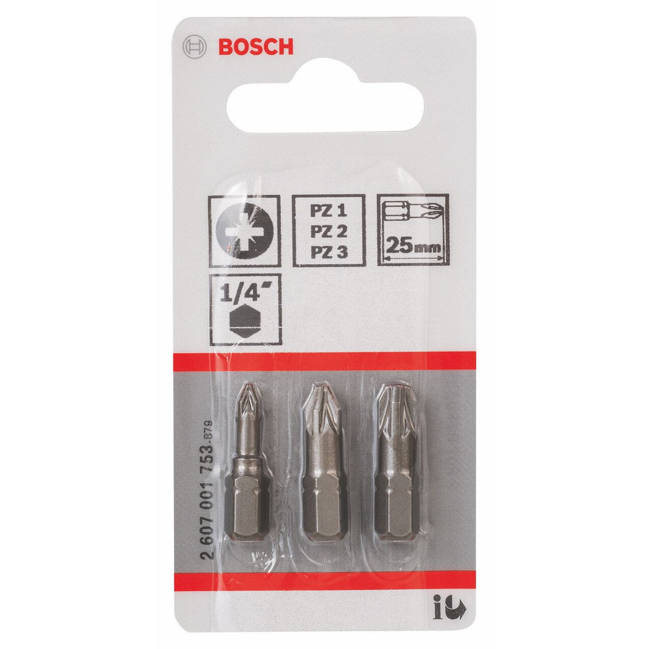 BOSCH SCREWDRIVER BIT SET 3PCS PZ1X25MM