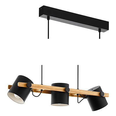 EUROLUX PENDANT HORNWOOD 3 LIGHT WOOD AND BLACK P1125 780MM