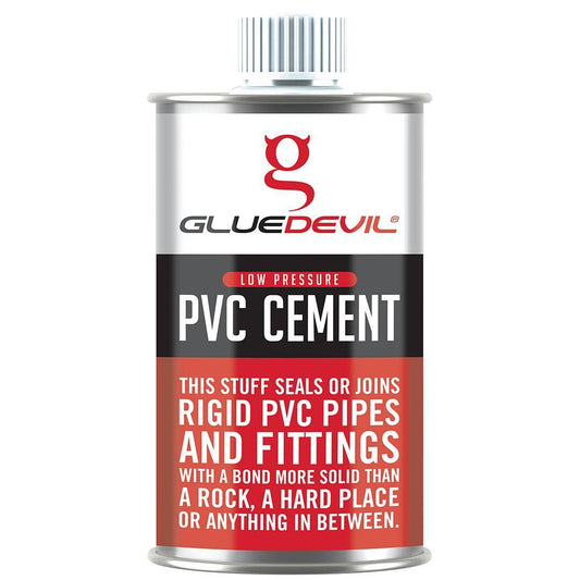 GLUE DEVIL PVC CEMENT WELD LOW PRESSURE 100ML TIN WITH DAUBER 50-PVCCEM2018