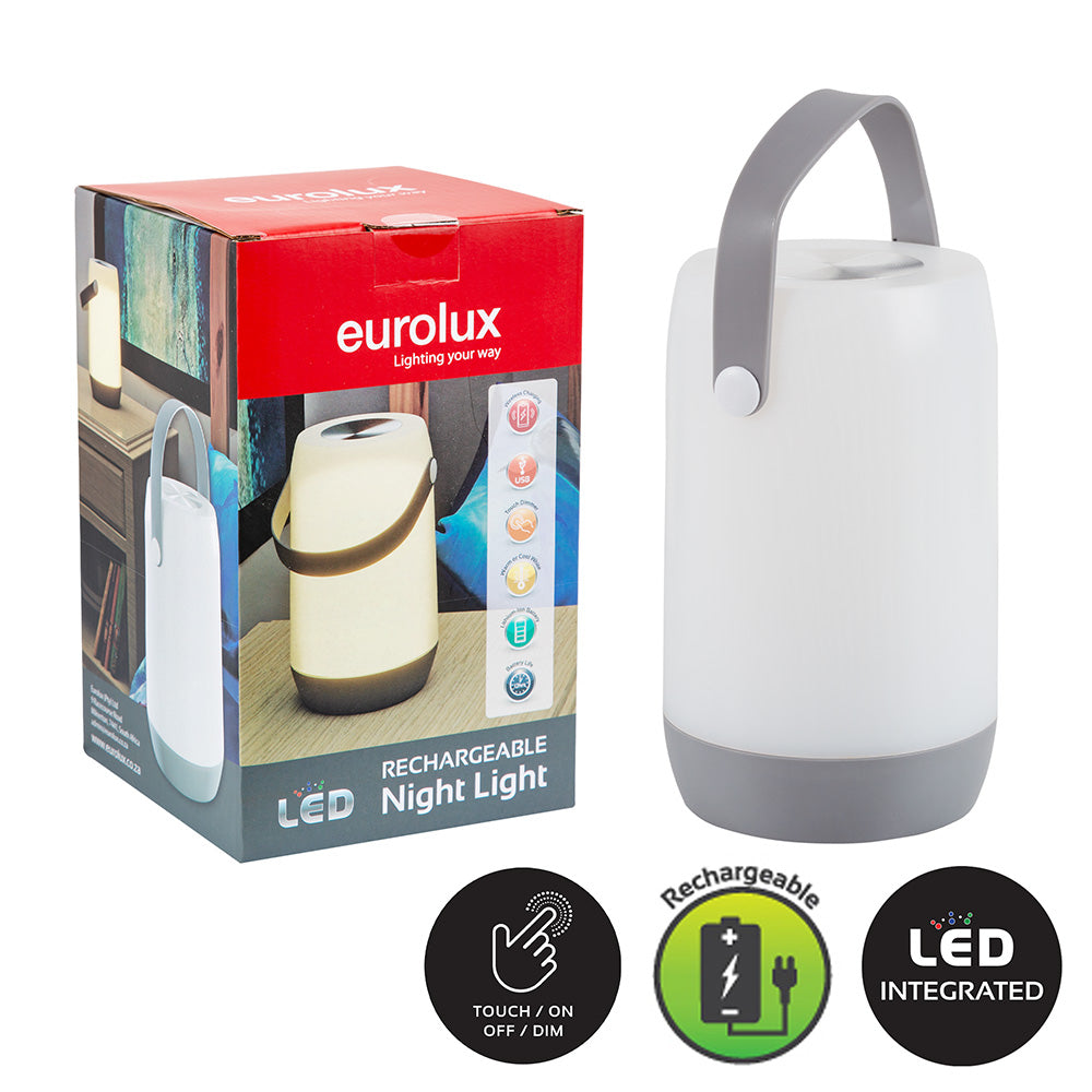 EUROLUX NIGHT LIGHT RECHARGEABLE BESIDE GREY H233