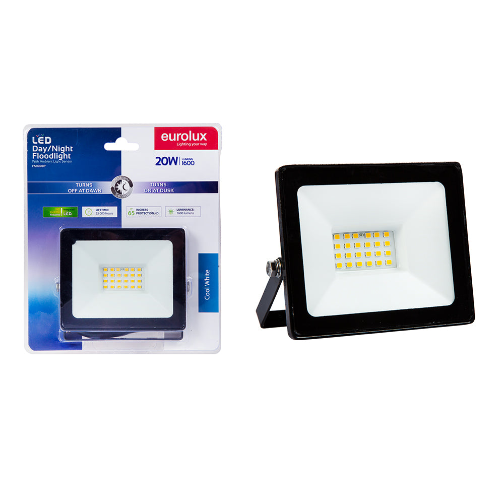 EUROLUX LED FLOODLIGHT WITH DAY NIGHT BLACK 20W FS300BP