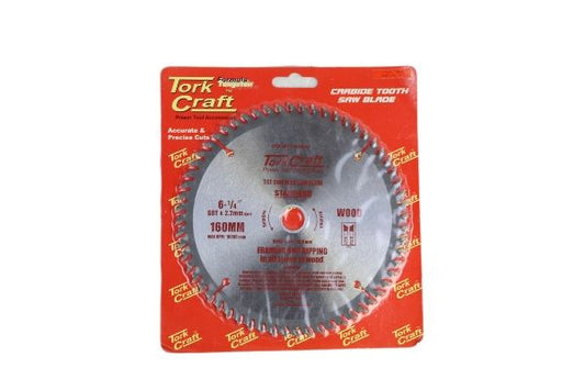 TORK CRAFT BLADE TUNGSTEN CARBIDE TIPS 160X60T 20/16 GENERAL PURPOSE CROSS CUT-TCD16060 TC